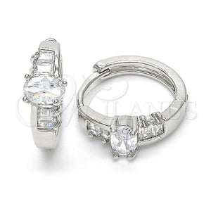 White Gold Filled Hoop Earrings — Huggie Hoop Baguette Design with White Cubic Zirconia — main product view — SKU 122458 | Oro Laminado Blanco aretes de aro — Huggie Hoop Baguette diseño with blanco Cubic Zirconia — SKU 122458