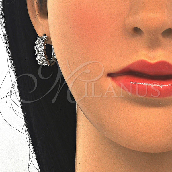 White Gold Filled Hoop Earrings — Huggie Hoop with White Cubic Zirconia Polished 02. — alternate product view — SKU 122462 | Oro Laminado Blanco aretes de aro — Huggie Hoop with blanco Cubic Zirconia pulido 02. — SKU 122462