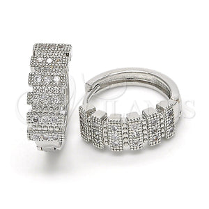 White Gold Filled Hoop Earrings — Huggie Hoop with White Cubic Zirconia Polished 02. — main product view — SKU 122462 | Oro Laminado Blanco aretes de aro — Huggie Hoop with blanco Cubic Zirconia pulido 02. — SKU 122462