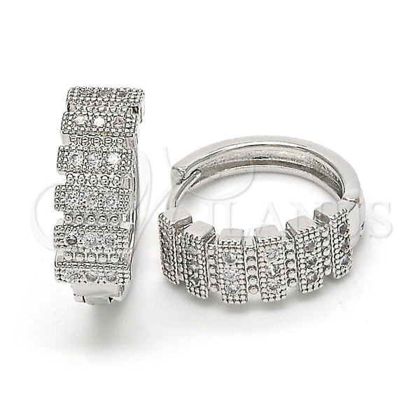 White Gold Filled Hoop Earrings — Huggie Hoop with White Cubic Zirconia Polished 02. — main product view — SKU 122462 | Oro Laminado Blanco aretes de aro — Huggie Hoop with blanco Cubic Zirconia pulido 02. — SKU 122462