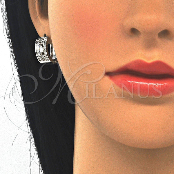 White Gold Filled Hoop Earrings — Huggie Hoop with White Cubic Zirconia Polished 02. — alternate product view — SKU 122471 | Oro Laminado Blanco aretes de aro — Huggie Hoop with blanco Cubic Zirconia pulido 02. — SKU 122471