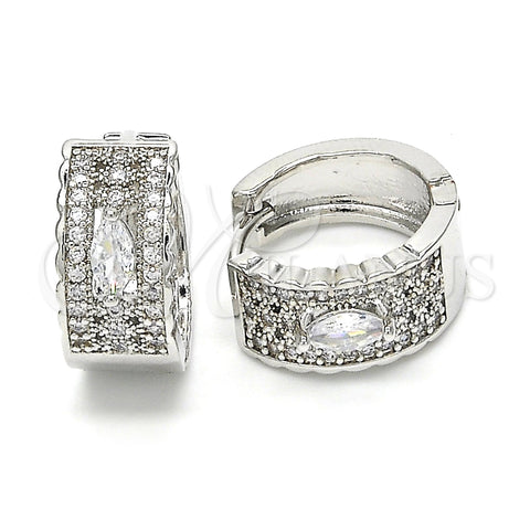 Rhodium Gold Filled Huggie Hoop, with White Cubic Zirconia, Polished, Rhodium Finish, 02.210.0153.1.15