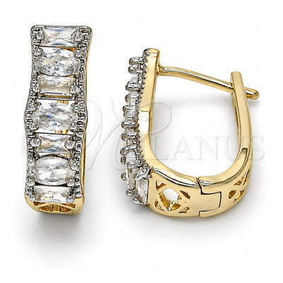 Oro Laminado Huggie Hoop, Gold Filled Style with White Cubic Zirconia, Polished, Two Tone, 02.267.0008.5.15