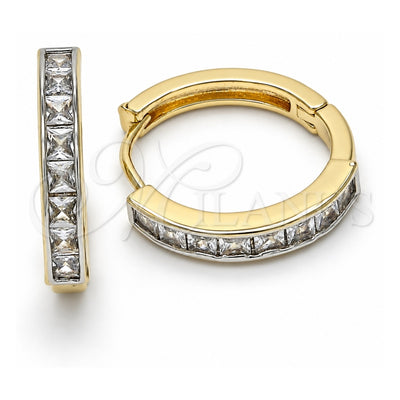 Oro Laminado Huggie Hoop, Gold Filled Style with White Cubic Zirconia, Polished, Two Tone, 02.210.0106.10.25