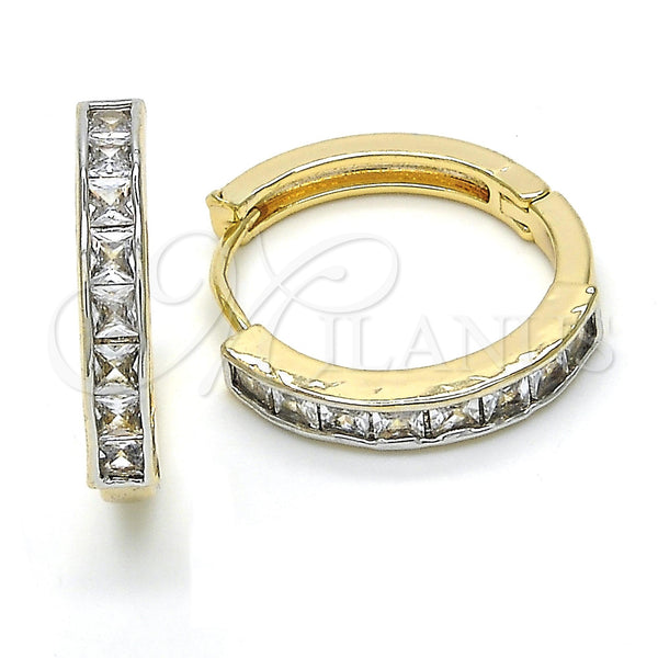 Gold Filled Hoop Earrings — Huggie Hoop with White Cubic Zirconia Polished Two — main product view — SKU 122474 | Oro Laminado aretes de aro — Huggie Hoop with blanco Cubic Zirconia pulido Two — SKU 122474