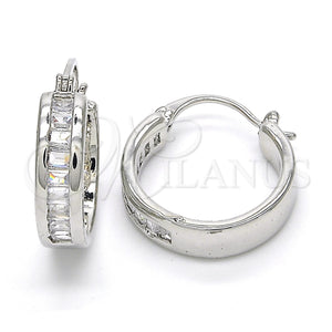 White Gold Filled Hoop Earrings — Small Hoop Baguette Design with White Cubic Zirconia — main product view — SKU 122475 | Oro Laminado Blanco aretes de aro — Small Hoop Baguette diseño with blanco Cubic Zirconia — SKU 122475