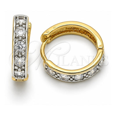 Oro Laminado Huggie Hoop, Gold Filled Style with White Cubic Zirconia, Polished, Two Tone, 02.210.0052.6.20
