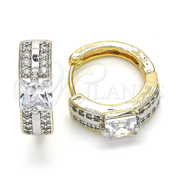 Gold Filled Hoop Earrings — Huggie Hoop with White Cubic Zirconia Polished Two — main product view — SKU 122483 | Oro Laminado aretes de aro — Huggie Hoop with blanco Cubic Zirconia pulido Two — SKU 122483