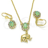 Oro Laminado Earring and Pendant Adult Set, Gold Filled Style Elephant Design, with Chrysolite Opal and White Crystal, Polished, Golden Finish, 10.122.0007.2