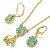 Oro Laminado Earring and Pendant Adult Set, Gold Filled Style Elephant Design, with Chrysolite Opal and White Crystal, Polished, Golden Finish, 10.122.0007.2