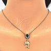 Oro Laminado Earring and Pendant Adult Set, Gold Filled Style Dolphin Design, with Black and White Crystal, Polished, Golden Finish, 10.122.0008.1