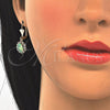 Oro Laminado Earring and Pendant Adult Set, Gold Filled Style Dolphin Design, with Chrysolite Opal and White Crystal, Polished, Golden Finish, 10.122.0008.2