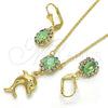 Oro Laminado Earring and Pendant Adult Set, Gold Filled Style Dolphin Design, with Chrysolite Opal and White Crystal, Polished, Golden Finish, 10.122.0008.2