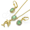 Oro Laminado Earring and Pendant Adult Set, Gold Filled Style Dolphin Design, with Chrysolite Opal and White Crystal, Polished, Golden Finish, 10.122.0008.2