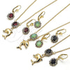 Oro Laminado Earring and Pendant Adult Set, Gold Filled Style Dolphin Design, with Chrysolite Opal and White Crystal, Polished, Golden Finish, 10.122.0008.2