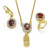Oro Laminado Earring and Pendant Adult Set, Gold Filled Style Owl Design, with Garnet and White Crystal, Polished, Golden Finish, 10.122.0009