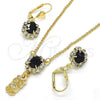 Oro Laminado Earring and Pendant Adult Set, Gold Filled Style Owl Design, with Black and White Crystal, Polished, Golden Finish, 10.122.0009.1