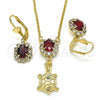 Oro Laminado Earring and Pendant Adult Set, Gold Filled Style Turtle Design, with Garnet and White Crystal, Polished, Golden Finish, 10.122.0010