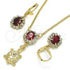 Oro Laminado Earring and Pendant Adult Set, Gold Filled Style Turtle Design, with Garnet and White Crystal, Polished, Golden Finish, 10.122.0010