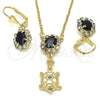 Oro Laminado Earring and Pendant Adult Set, Gold Filled Style Turtle Design, with Black and White Crystal, Polished, Golden Finish, 10.122.0010.1