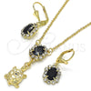 Oro Laminado Earring and Pendant Adult Set, Gold Filled Style Turtle Design, with Black and White Crystal, Polished, Golden Finish, 10.122.0010.1