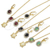 Oro Laminado Earring and Pendant Adult Set, Gold Filled Style Turtle Design, with Black and White Crystal, Polished, Golden Finish, 10.122.0010.1