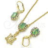 Oro Laminado Earring and Pendant Adult Set, Gold Filled Style Turtle Design, with Chrysolite Opal and White Crystal, Polished, Golden Finish, 10.122.0010.2