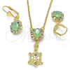 Oro Laminado Earring and Pendant Adult Set, Gold Filled Style Turtle Design, with Chrysolite Opal and White Crystal, Polished, Golden Finish, 10.122.0010.2