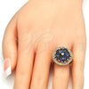 Oro Laminado Multi Stone Ring, Gold Filled Style Flower Design, with Sapphire Blue and White Cubic Zirconia, Polished, Golden Finish, 01.266.0020.2.07 (Size 7)