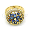 Oro Laminado Multi Stone Ring, Gold Filled Style Flower Design, with Sapphire Blue and White Cubic Zirconia, Polished, Golden Finish, 01.266.0020.2.07 (Size 7)
