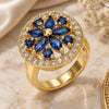 Oro Laminado Multi Stone Ring, Gold Filled Style Flower Design, with Sapphire Blue and White Cubic Zirconia, Polished, Golden Finish, 01.266.0020.2.07 (Size 7)