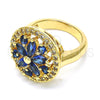 Oro Laminado Multi Stone Ring, Gold Filled Style Flower Design, with Sapphire Blue and White Cubic Zirconia, Polished, Golden Finish, 01.266.0020.2.08 (Size 8)