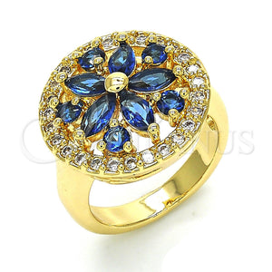 Gold Filled Ring — Multi Stone Ring Flower Design with Sapphire Blue — main product view — SKU 122512 | Oro Laminado anillo — Multi Stone Ring flor diseño with Sapphire Blue — SKU 122512