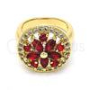 Oro Laminado Multi Stone Ring, Gold Filled Style Flower Design, with Garnet and White Cubic Zirconia, Polished, Golden Finish, 01.266.0020.3.07 (Size 7)