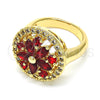 Oro Laminado Multi Stone Ring, Gold Filled Style Flower Design, with Garnet and White Cubic Zirconia, Polished, Golden Finish, 01.266.0020.3.07 (Size 7)