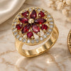 Oro Laminado Multi Stone Ring, Gold Filled Style Flower Design, with Garnet and White Cubic Zirconia, Polished, Golden Finish, 01.266.0020.3.07 (Size 7)