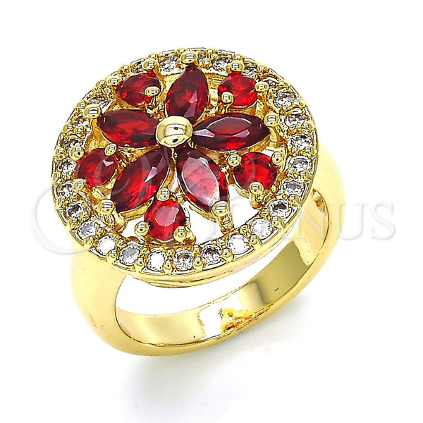 Gold Filled Ring — Multi Stone Ring Flower Design with Garnet and — main product view — SKU 122514 | Oro Laminado anillo — Multi Stone Ring flor diseño with Garnet and — SKU 122514