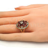 Oro Laminado Baby Ring, Gold Filled Style Flower Design, with Garnet and White Cubic Zirconia, Polished, Golden Finish, 01.266.0025.2.09 (Size 9)