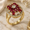 Oro Laminado Baby Ring, Gold Filled Style Flower Design, with Garnet and White Cubic Zirconia, Polished, Golden Finish, 01.266.0025.2.09 (Size 9)