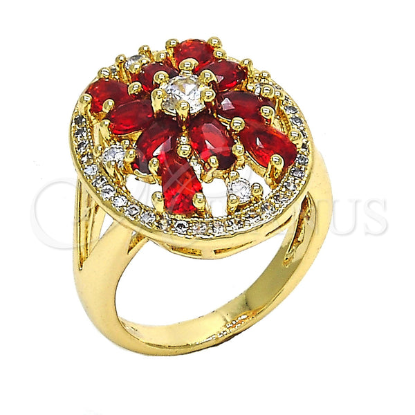 Gold Filled Ring — Baby Ring Flower Design with Garnet and White — main product view — SKU 122535 | Oro Laminado anillo — Baby Ring flor diseño with Garnet and blanco — SKU 122535