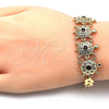 Oro Laminado Fancy Bracelet, Gold Filled Style Turtle and Leaf Design, with Black and White Cubic Zirconia, Polished, Golden Finish, 03.266.0026.07 (08 MM Thickness, 7 Inches Length)