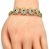 Oro Laminado Fancy Bracelet, Gold Filled Style Turtle and Leaf Design, with Black and White Cubic Zirconia, Polished, Golden Finish, 03.266.0026.07 (08 MM Thickness, 7 Inches Length)