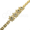 Oro Laminado Fancy Bracelet, Gold Filled Style Turtle and Leaf Design, with Black and White Cubic Zirconia, Polished, Golden Finish, 03.266.0026.07 (08 MM Thickness, 7 Inches Length)