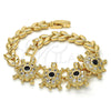 Oro Laminado Fancy Bracelet, Gold Filled Style Turtle and Leaf Design, with Black and White Cubic Zirconia, Polished, Golden Finish, 03.266.0026.07 (08 MM Thickness, 7 Inches Length)