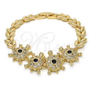 Gold Filled Bracelet — Fancy Bracelet Turtle and Leaf Design with Black — main product view — SKU 122554 | Oro Laminado brazalete — elegante Bracelet Turtle and Leaf diseño with negro — SKU 122554