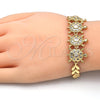 Oro Laminado Fancy Bracelet, Gold Filled Style Turtle and Leaf Design, with White Cubic Zirconia, Polished, Golden Finish, 03.266.0026.1.07 (08 MM Thickness, 7 Inches Length)