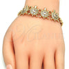 Oro Laminado Fancy Bracelet, Gold Filled Style Turtle and Leaf Design, with White Cubic Zirconia, Polished, Golden Finish, 03.266.0026.1.07 (08 MM Thickness, 7 Inches Length)