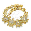 Oro Laminado Fancy Bracelet, Gold Filled Style Turtle and Leaf Design, with White Cubic Zirconia, Polished, Golden Finish, 03.266.0026.1.07 (08 MM Thickness, 7 Inches Length)