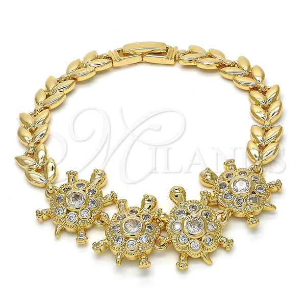 Gold Filled Bracelet — Fancy Bracelet Turtle and Leaf Design with White — main product view — SKU 122555 | Oro Laminado brazalete — elegante Bracelet Turtle and Leaf diseño with blanco — SKU 122555