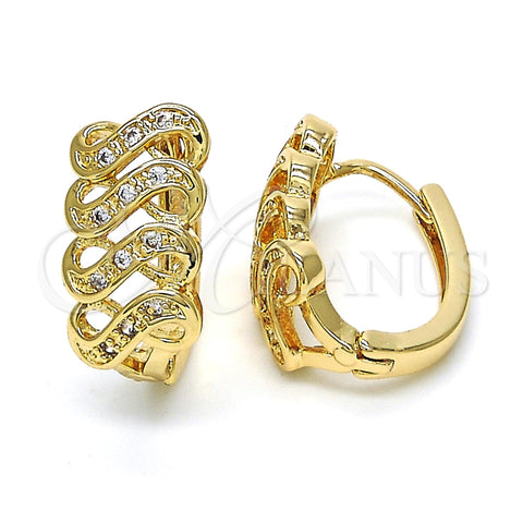 Oro Laminado Huggie Hoop, Gold Filled Style Infinite Design, with White Cubic Zirconia, Polished, Golden Finish, 02.266.0012.15